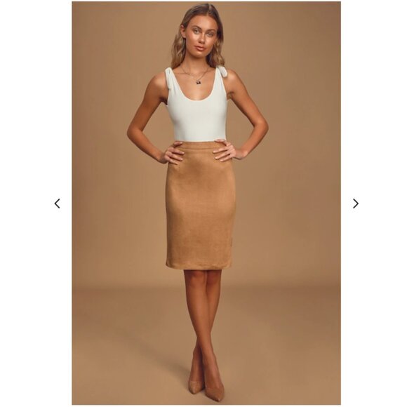 Superpower Tan Suede Pencil Skirt - Picture 2 of 9